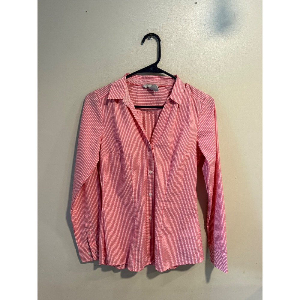 H&M Pink White Pinstripe Button Down Shirt Womens Size 4 Tailored Long Sleeve